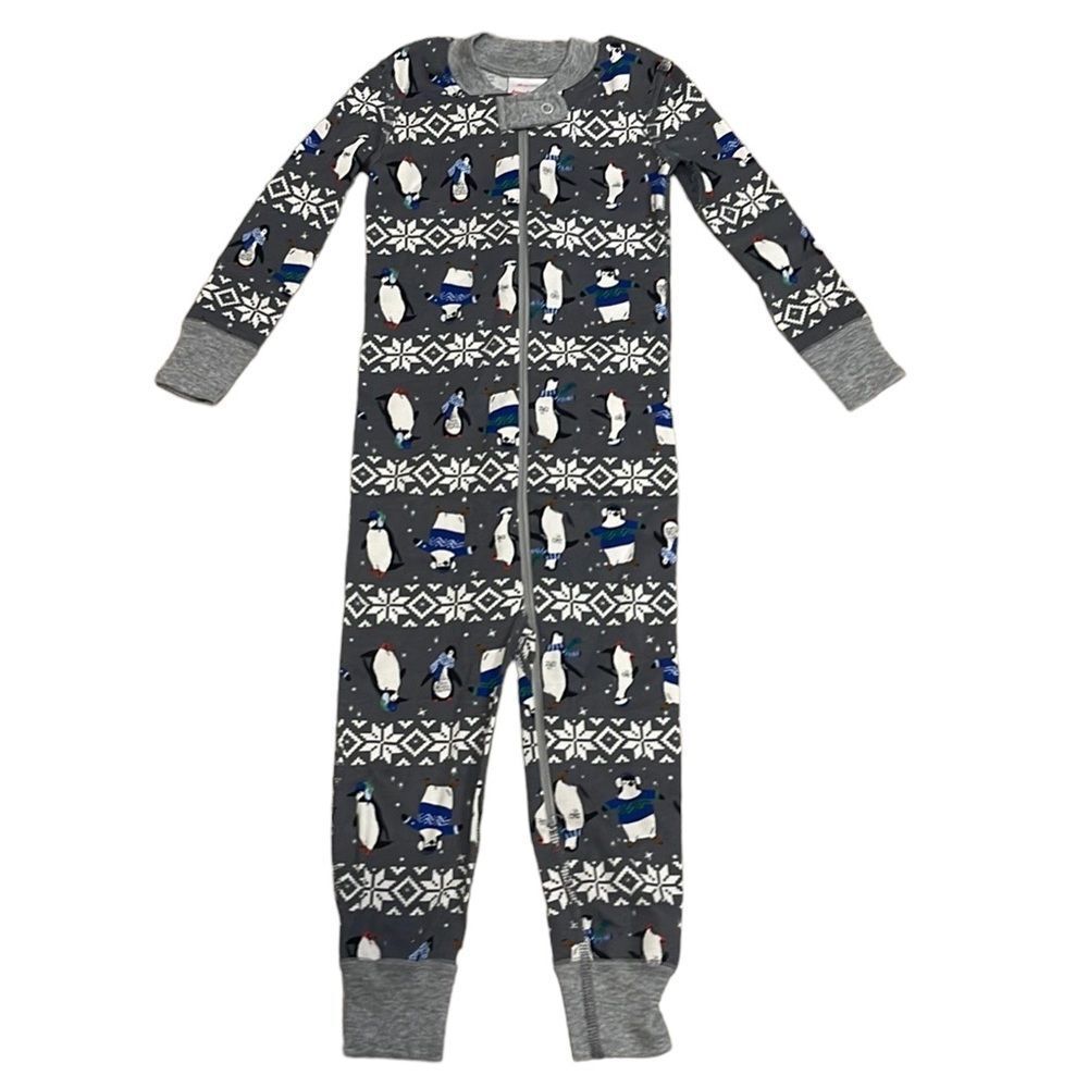 Hanna Andersson Gray Winter Penguin Holiday PJ Zip Up Pajama NEW